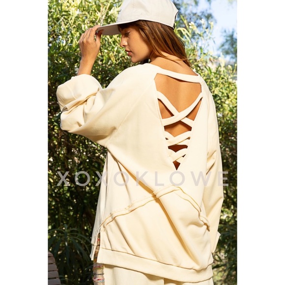 POL Tops - POL Butter Cream French Terry Criss Cross Back Pullover | Slouchy Fit